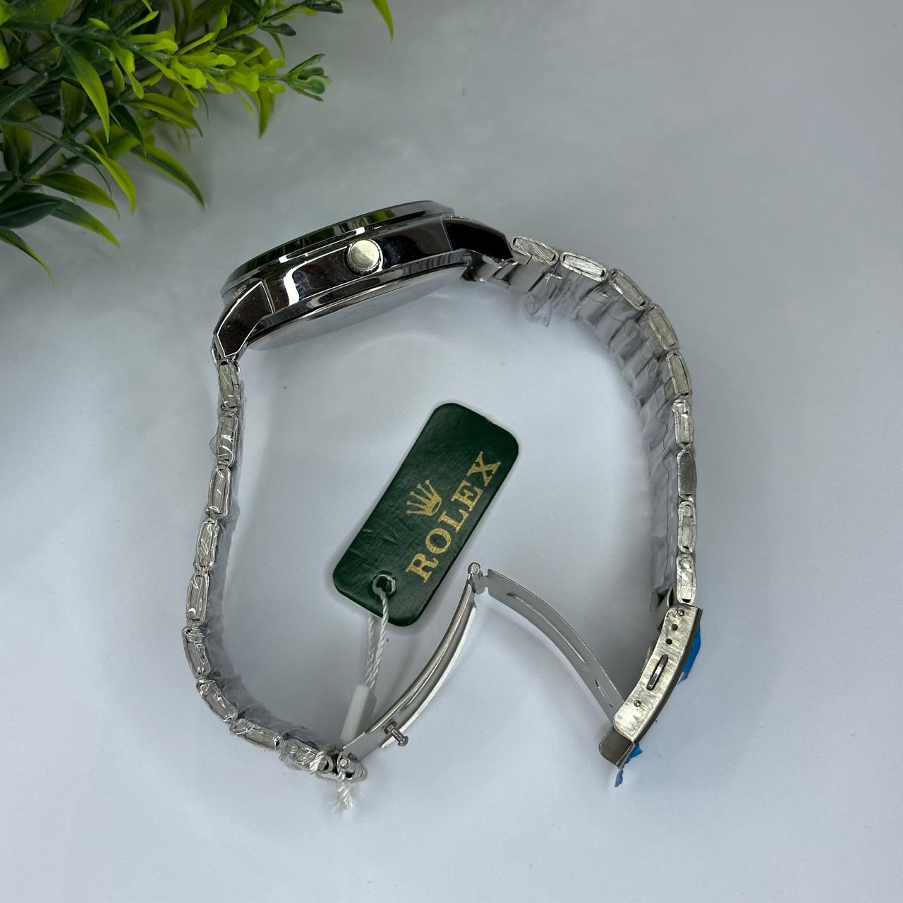 Luxury Rolex-Inspired Men’s Watch – Silver Stainless Steel with Black Dial