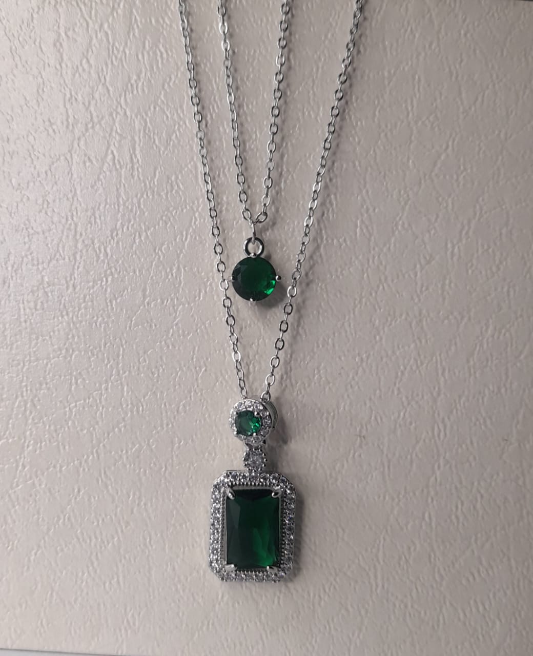 Zircon Green Stone Double Chain Locket – Elegant Pendant Necklace for Women