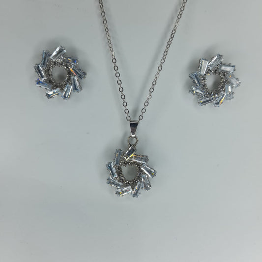 Silver Chain Crystal Zircon Necklace Set for Girls & Women – Stylish Fashion Jewellery
