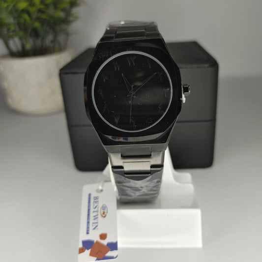 Black Arabic Aura Watch - High Quality Stainless Steel Chain BESTWIN 983