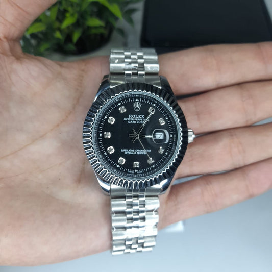 Rolex Jubilee Silver Chain Date Just Black dial