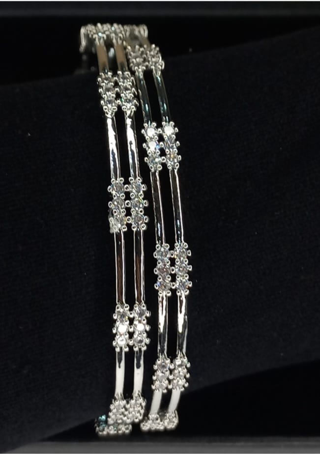 Elegant Zircon Stone Bangles Kara 2pc Set for Girls & Women