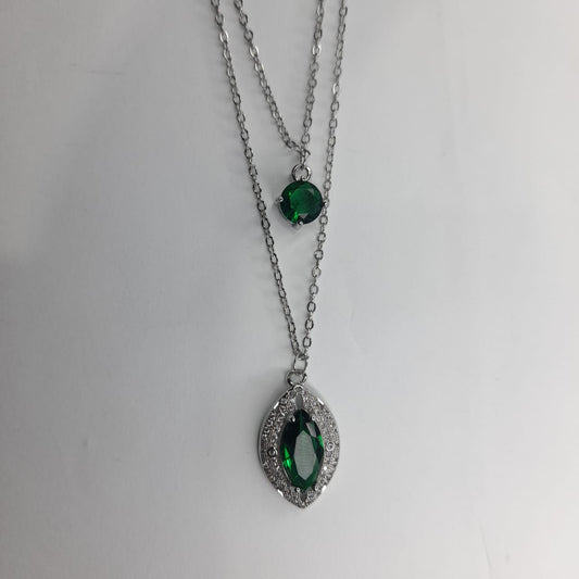 Elegant Double Chain Green Zircon Necklace for Women – Stylish Fashion Jewellery