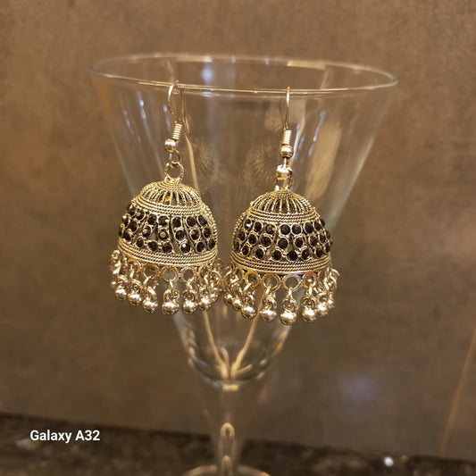 Silver & Black Zircon Jumka Earrings – Stylish Party Wear Jewellery