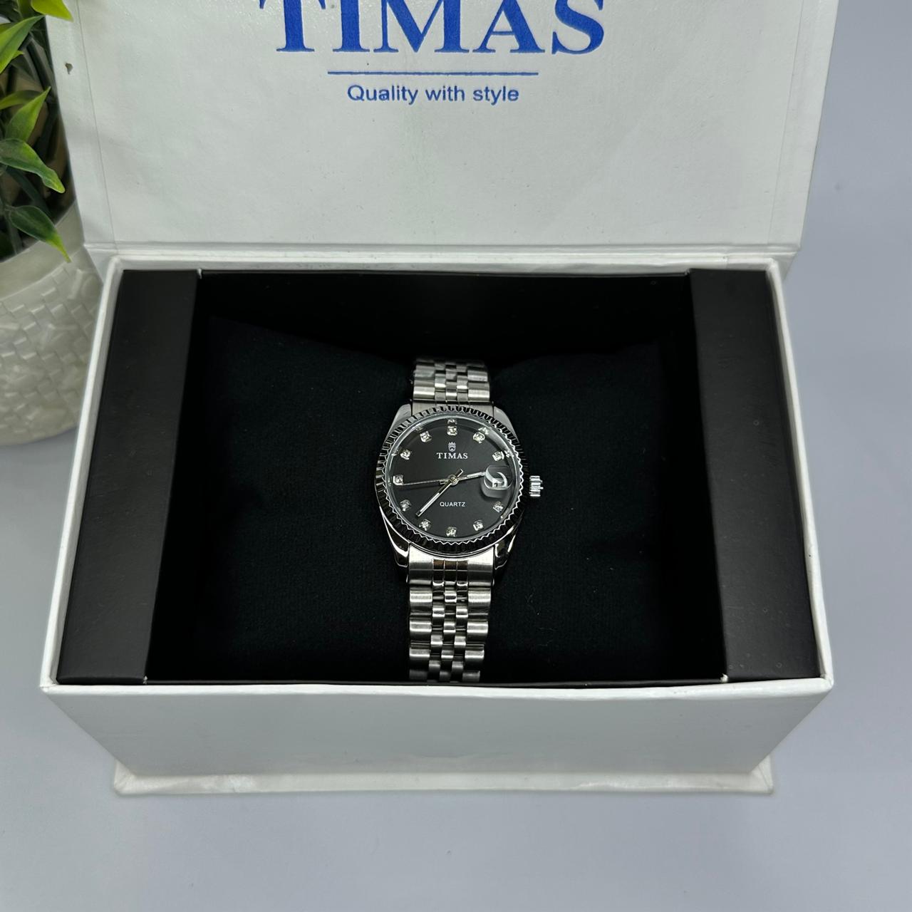 Timas Women's Classic Silver with Black Dial Watch