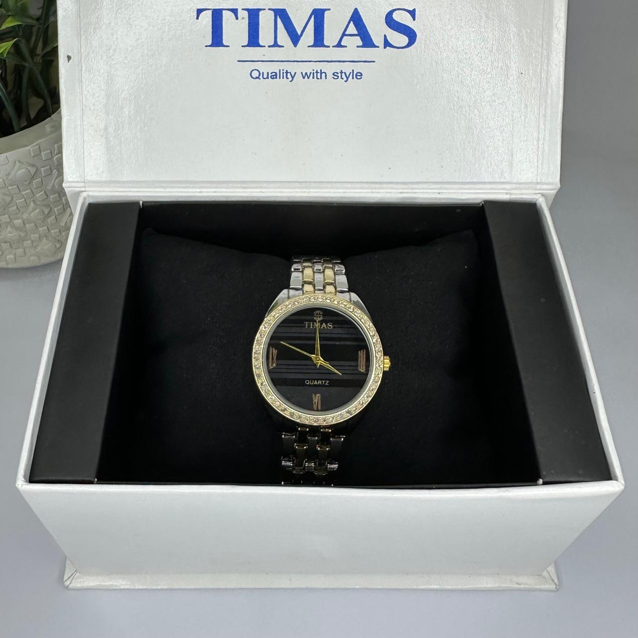 Timas Women’s Two-Tone Quartz Watch – Silver & Gold with Black Dial