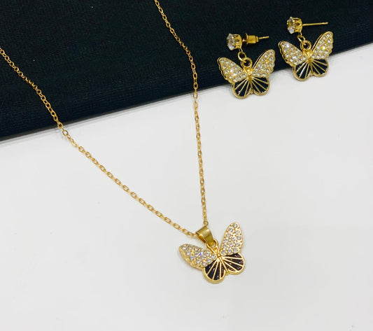 Trendy Black Golden Butterfly Necklace Set for Girls & Women – Stylish Fashion Jewellery
