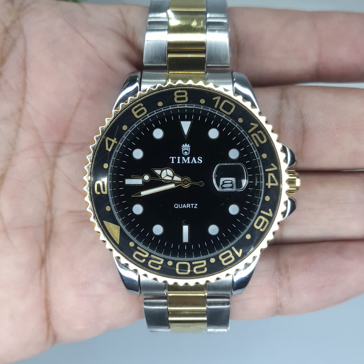 Timas Men's Watch – Black Rotate Dial with TwoTone Bracelet