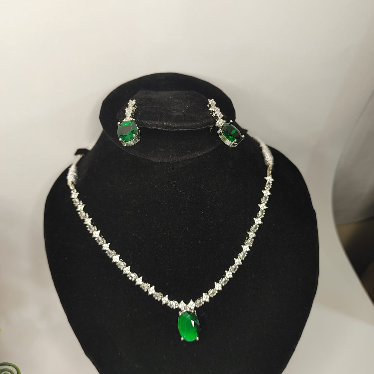 American Diamond Zarkon Green Stone Set