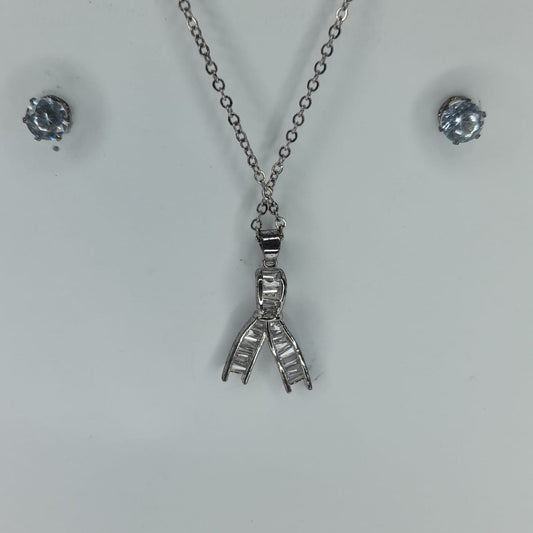 White Stone & Silver Chain Necklace Set for Girls & Women