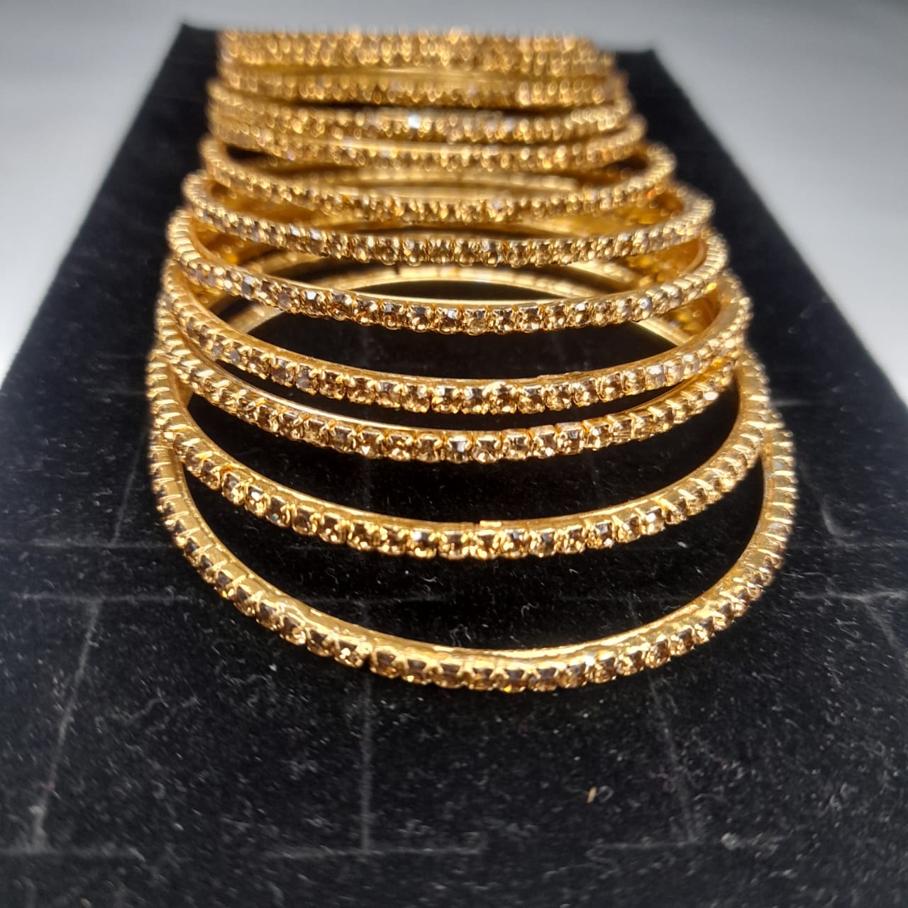 **12pc Golden Stone Bangles Set for Girls & Women – Elegant Imitation Jewellery for Weddings & Party Wear