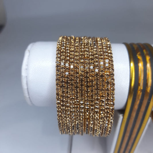 **12pc Golden Stone Bangles Set for Girls & Women – Elegant Imitation Jewellery for Weddings & Party Wear