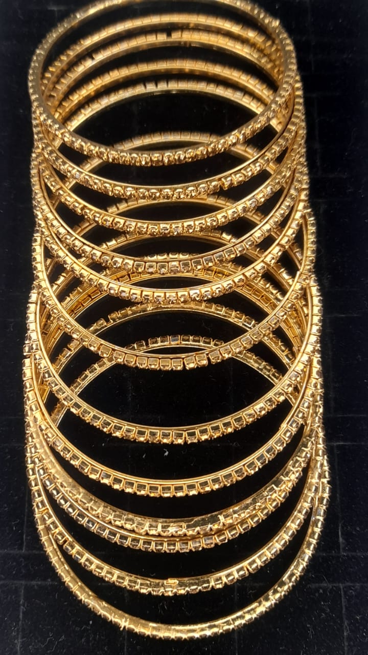 **12pc Golden Stone Bangles Set for Girls & Women – Elegant Imitation Jewellery for Weddings & Party Wear