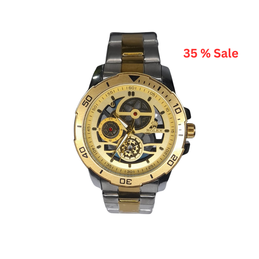 Two Tone Metallic Hawk Eye Automatic Rolex Watch