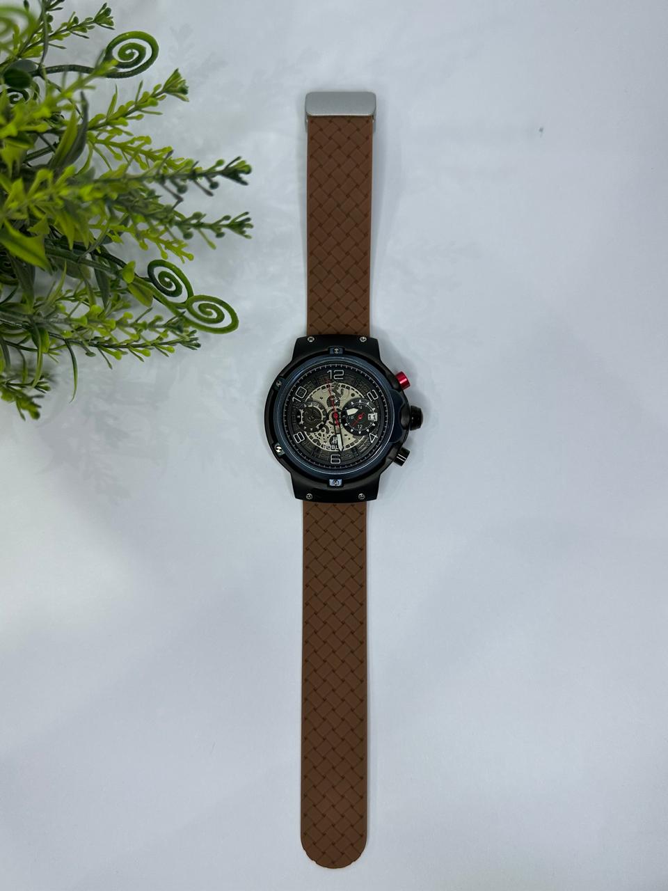 Luxury Hublot Men’s Watch – Black Case with Brown Magnetic Strap