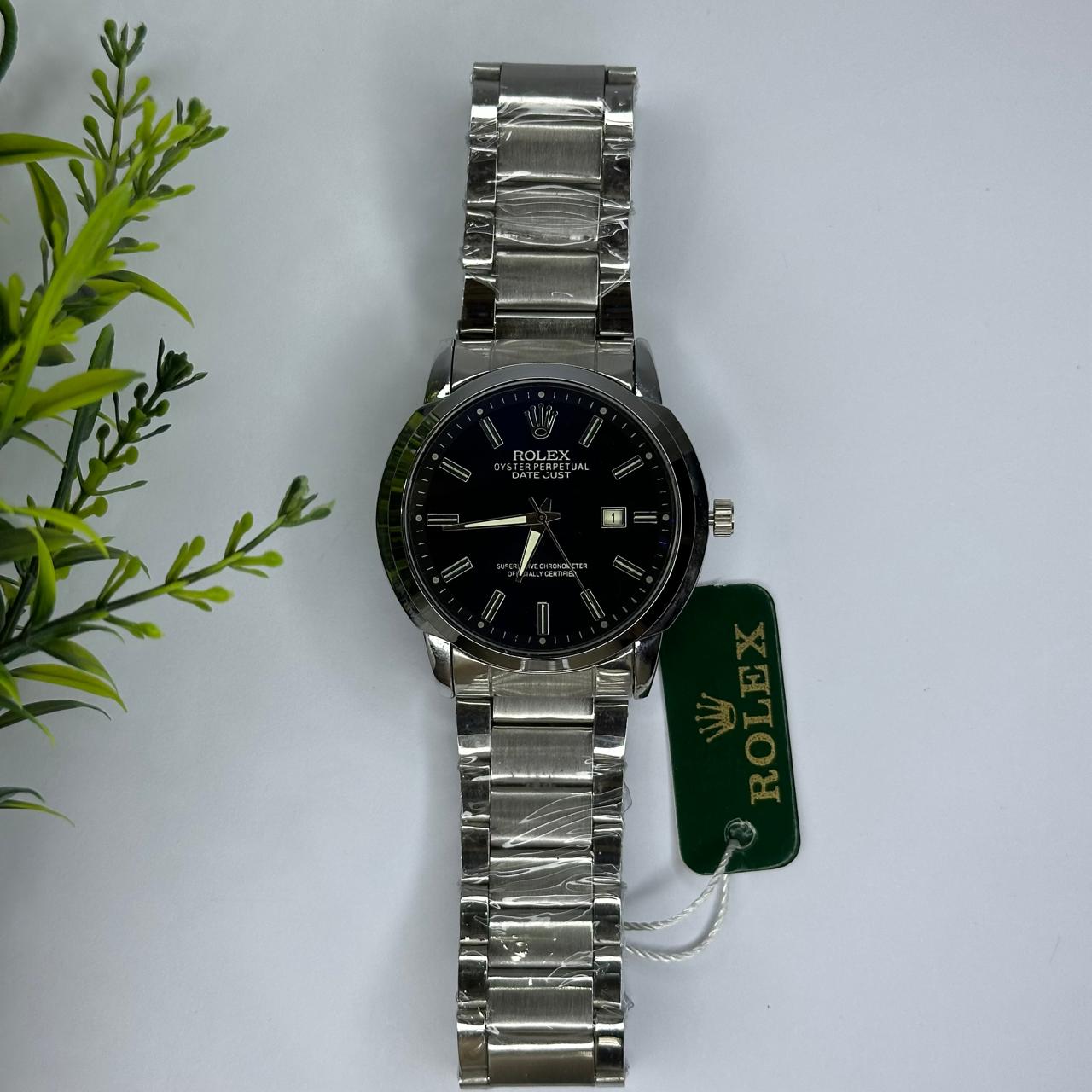 Luxury Rolex-Inspired Men’s Watch – Silver Stainless Steel with Black Dial