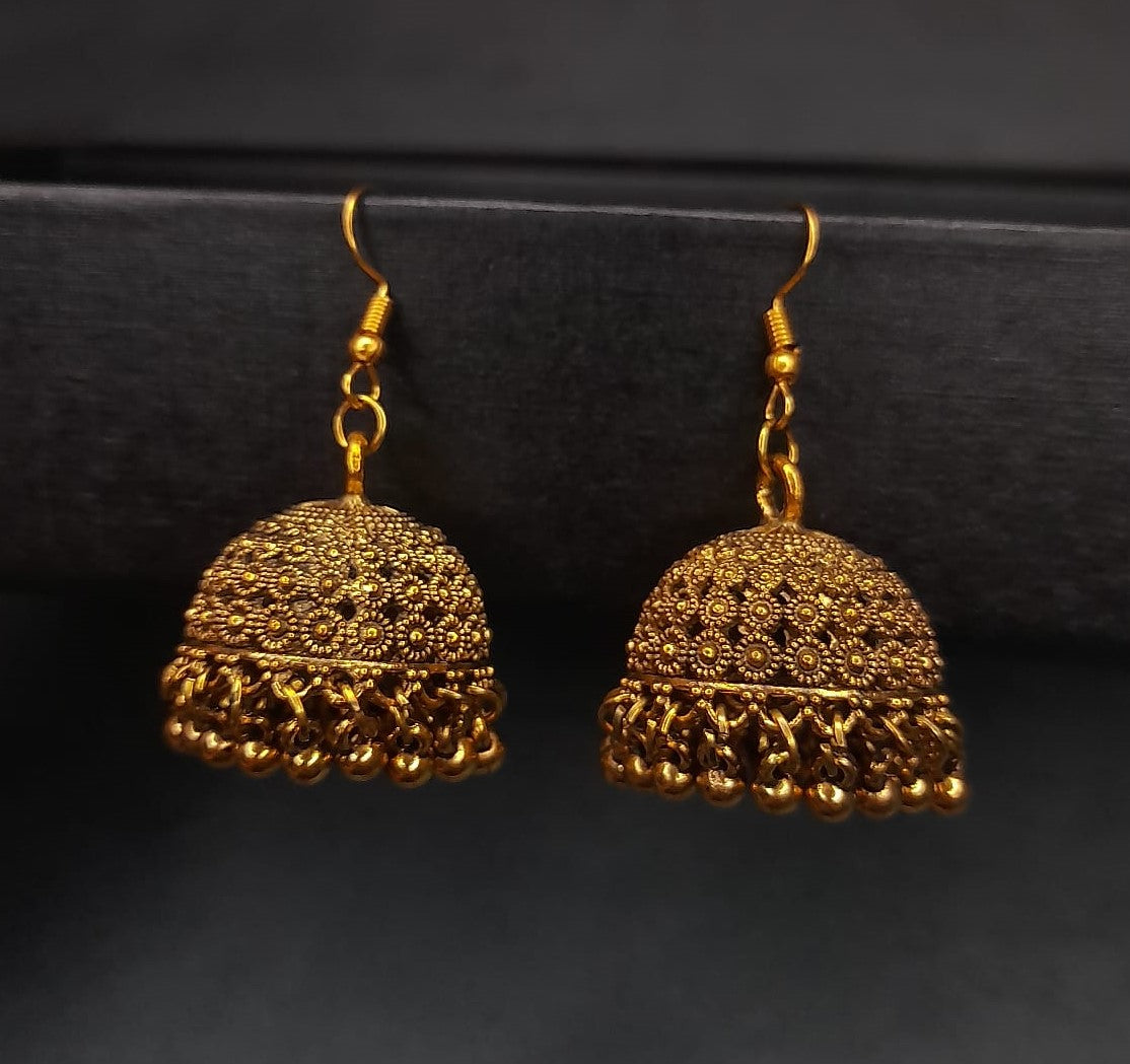 Elegant Golden Jhumka Earrings – Traditional Style for Girls & Women