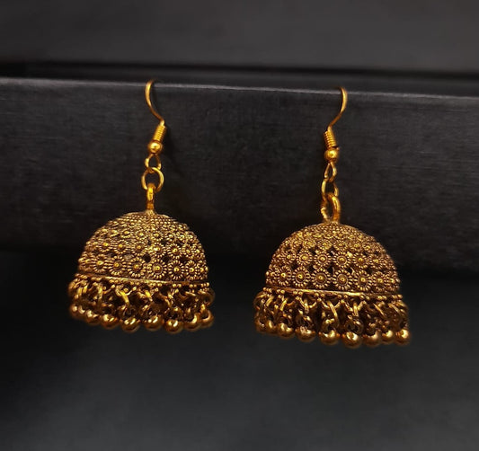 Elegant Golden Jhumka Earrings – Traditional Style for Girls & Women