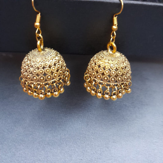 Elegant Golden Jhumka Earrings – Traditional Style for Girls & Women