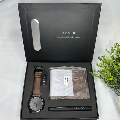 TOMI S8 Series Customised T-084 Gift Set Watch With Wallet & Pen Quartz