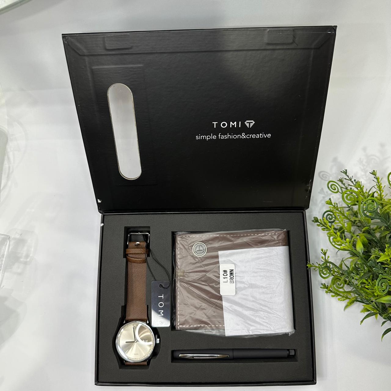 TOMI S8 Series Customised T-084 Gift Set Watch With Wallet & Pen Quartz