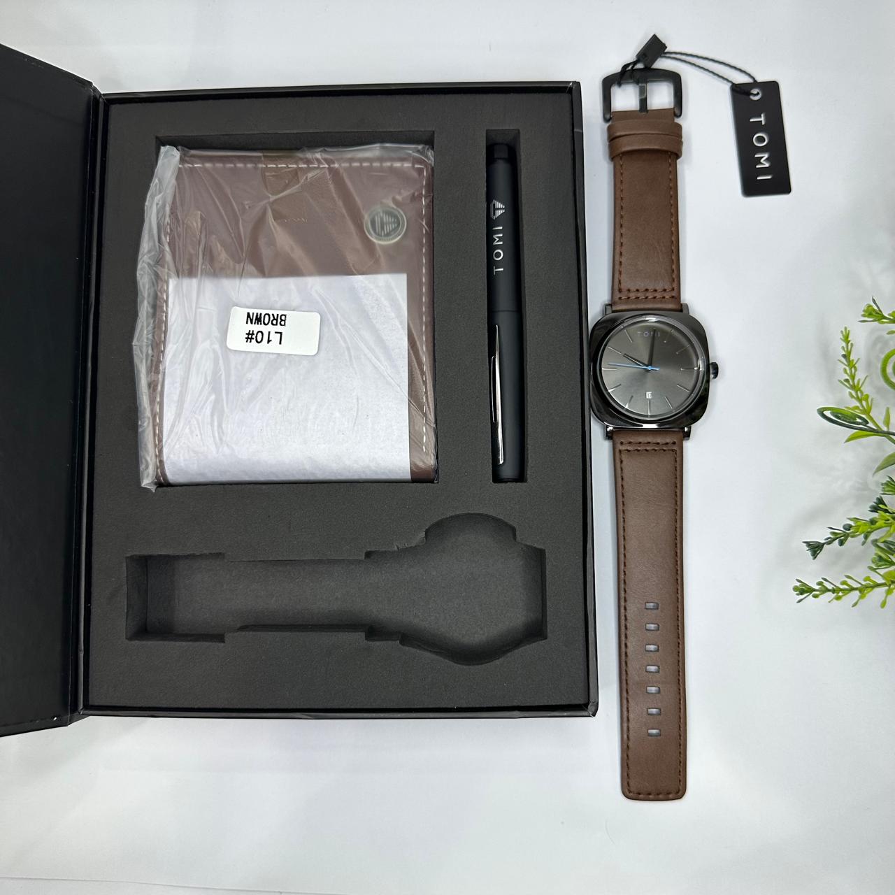 TOMI S8 Series Customised T-084 Gift Set Watch With Wallet & Pen Quartz