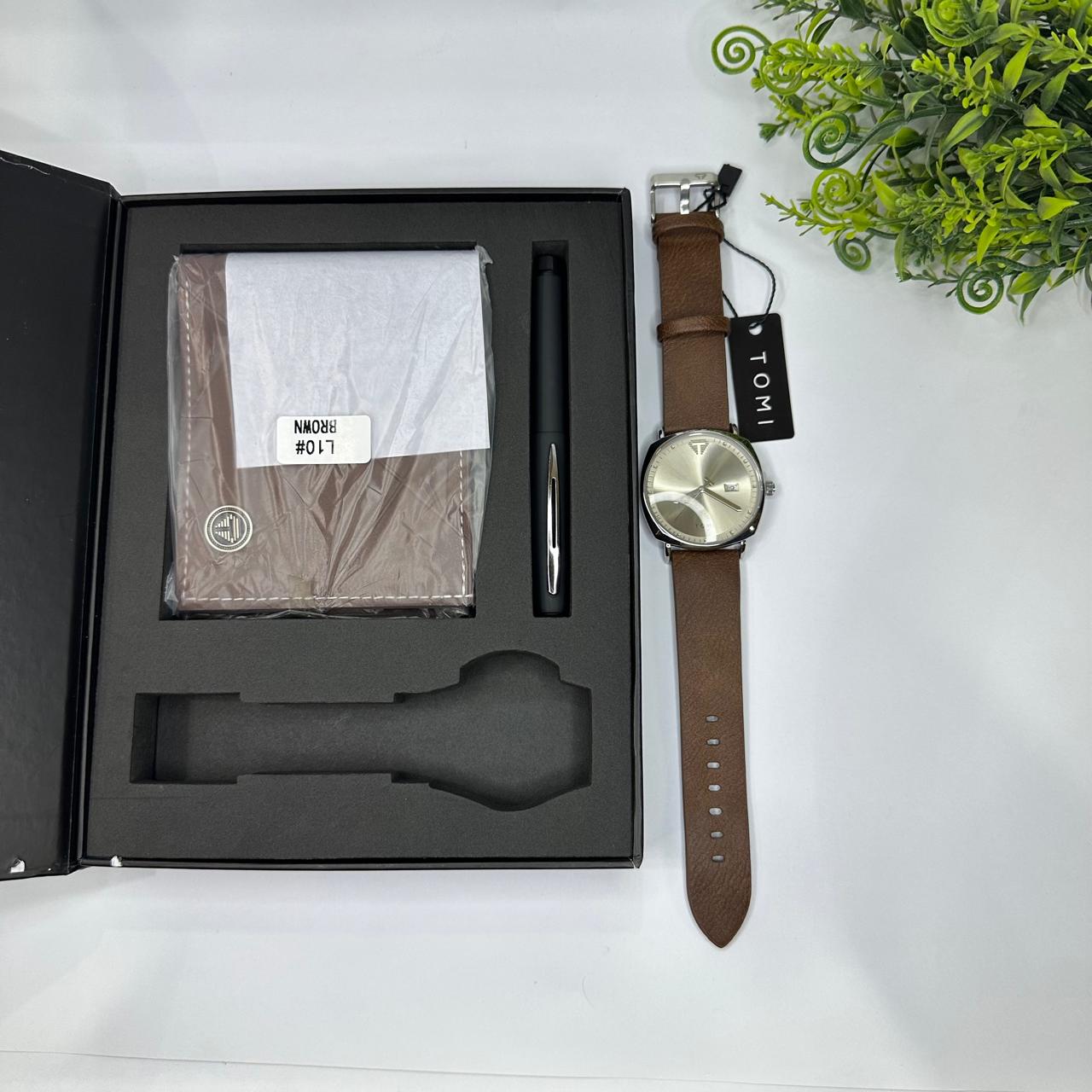 TOMI S8 Series Customised T-084 Gift Set Watch With Wallet & Pen Quartz