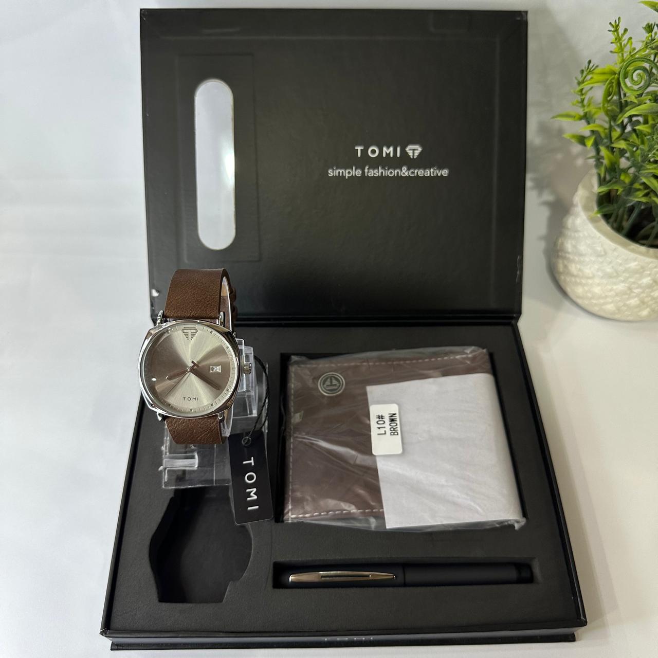 TOMI S8 Series Customised T-084 Gift Set Watch With Wallet & Pen Quartz