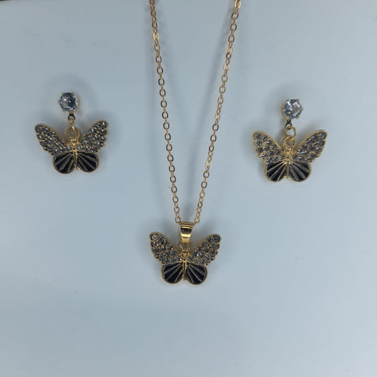 Trendy Black Golden Butterfly Necklace Set for Girls & Women – Stylish Fashion Jewellery