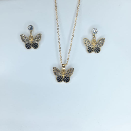 Trendy Black Golden Butterfly Necklace Set for Girls & Women – Stylish Fashion Jewellery