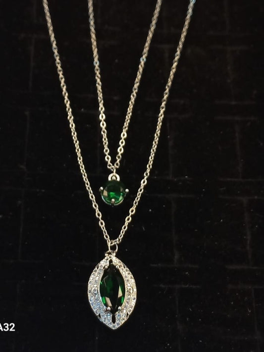 Elegant Double Chain Green Zircon Necklace for Women – Stylish Fashion Jewellery