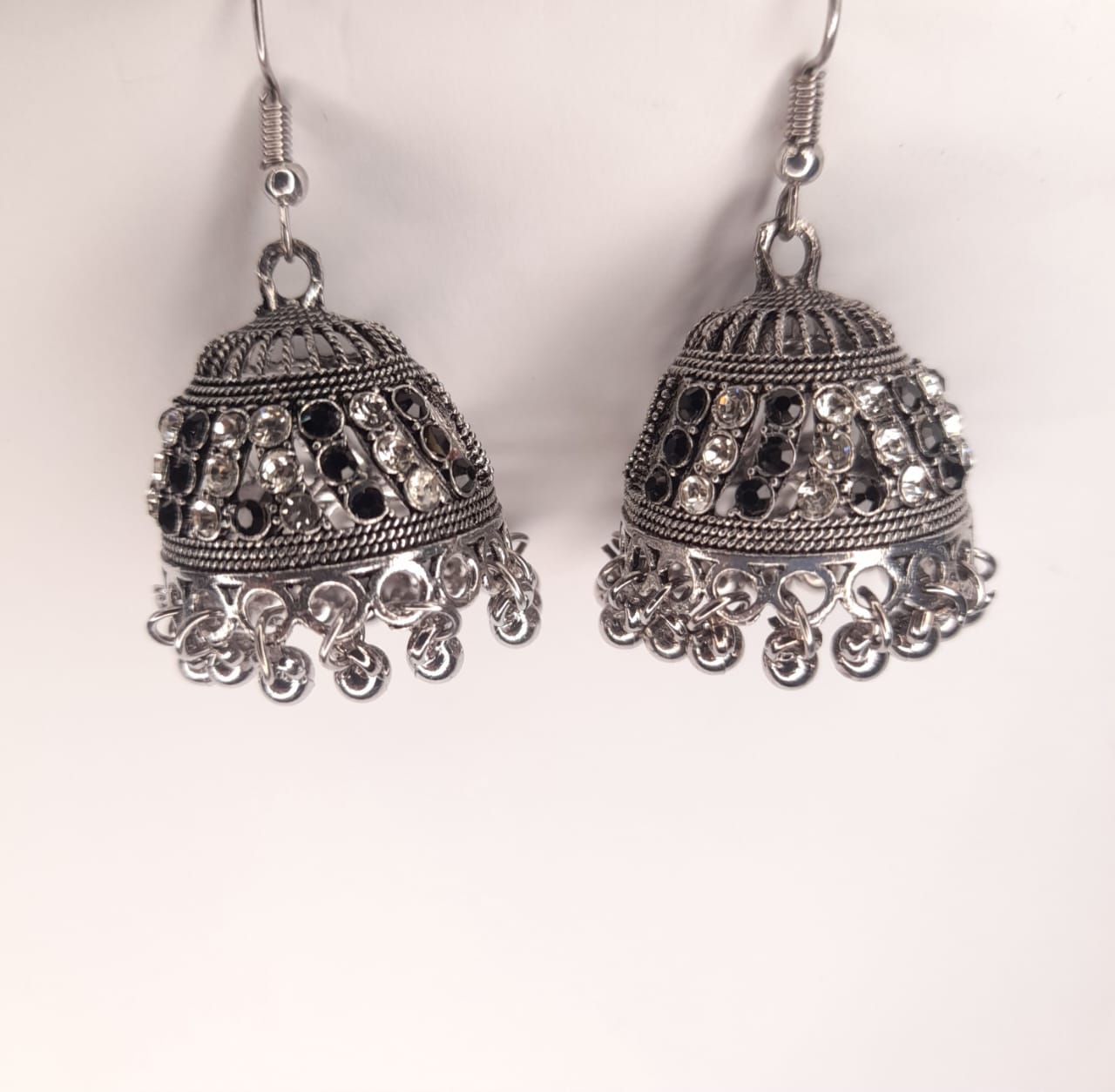 Silver & Black Zircon Jumka Earrings – Stylish Party Wear Jewellery