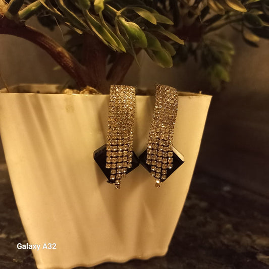 Trendy Crystal & Black Earrings – Elegant Jewellery for Girls & Women