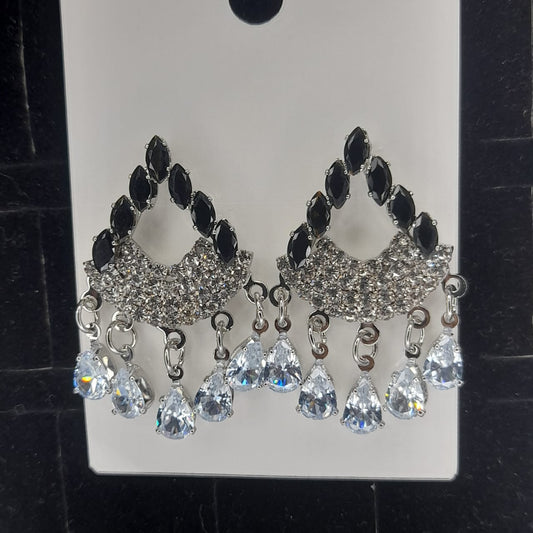 White & Black Zircon Earrings – Stylish Party Wear Jewellery for Girls & Women
