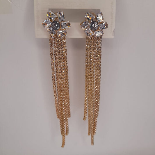 Golden Crystal Zircon Drop Earrings – Elegant Party Wear for Girls & Women