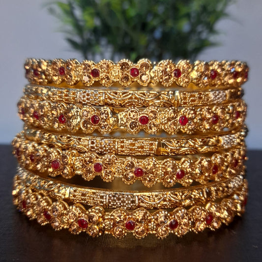 Charming Golden Bangles Set – 6 Pcs | Women’s Jewelry Collection
