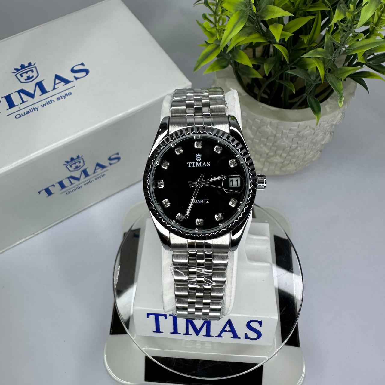 Timas Women's Classic Silver with Black Dial Watch