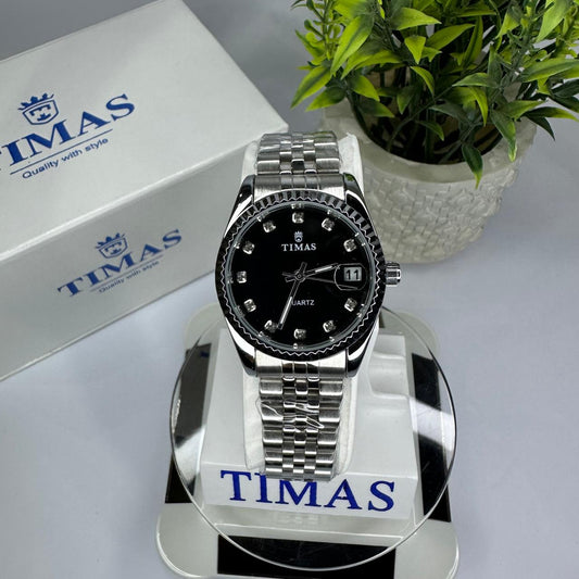 Timas Women's Classic Silver with Black Dial Watch
