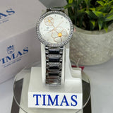 Timas Women’s Quartz Watch – Silver Stainless Steel with Floral Dial