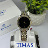 Timas Women’s Two-Tone Quartz Watch – Silver & Gold with Black Dial