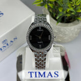 Timas Women’s Quartz Watch – Silver Stainless Steel with Black Dial