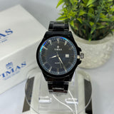 Timas Men's Watch – All-Black with Faceted Case and Textured Dial