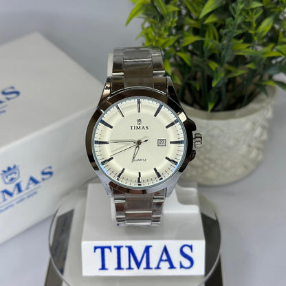 Timas Men's Watch – Silver with Black Textured Dial