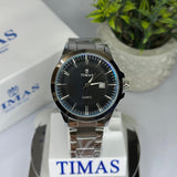 Timas Men's Watch – Black Dial with Metal Bracelet