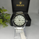 Luxury Rolex-Inspired Men’s Watch – Silver Stainless Steel with White Dial