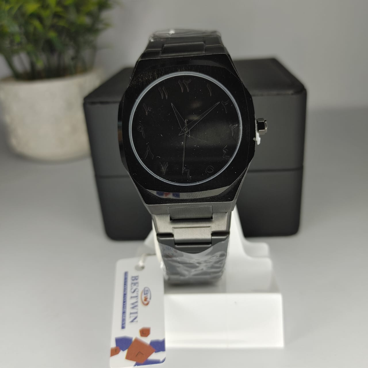 Black Arabic Aura Watch - High Quality Stainless Steel Chain BESTWIN 983