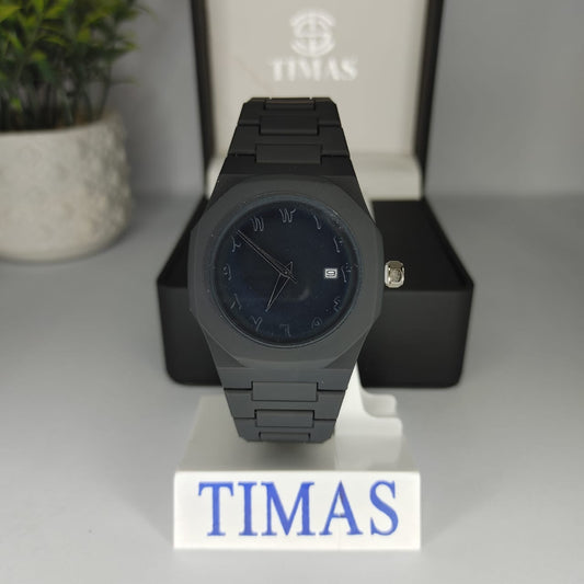 Black Arabic Aura Watch Date & Time Black Dial ( Fiber Material )