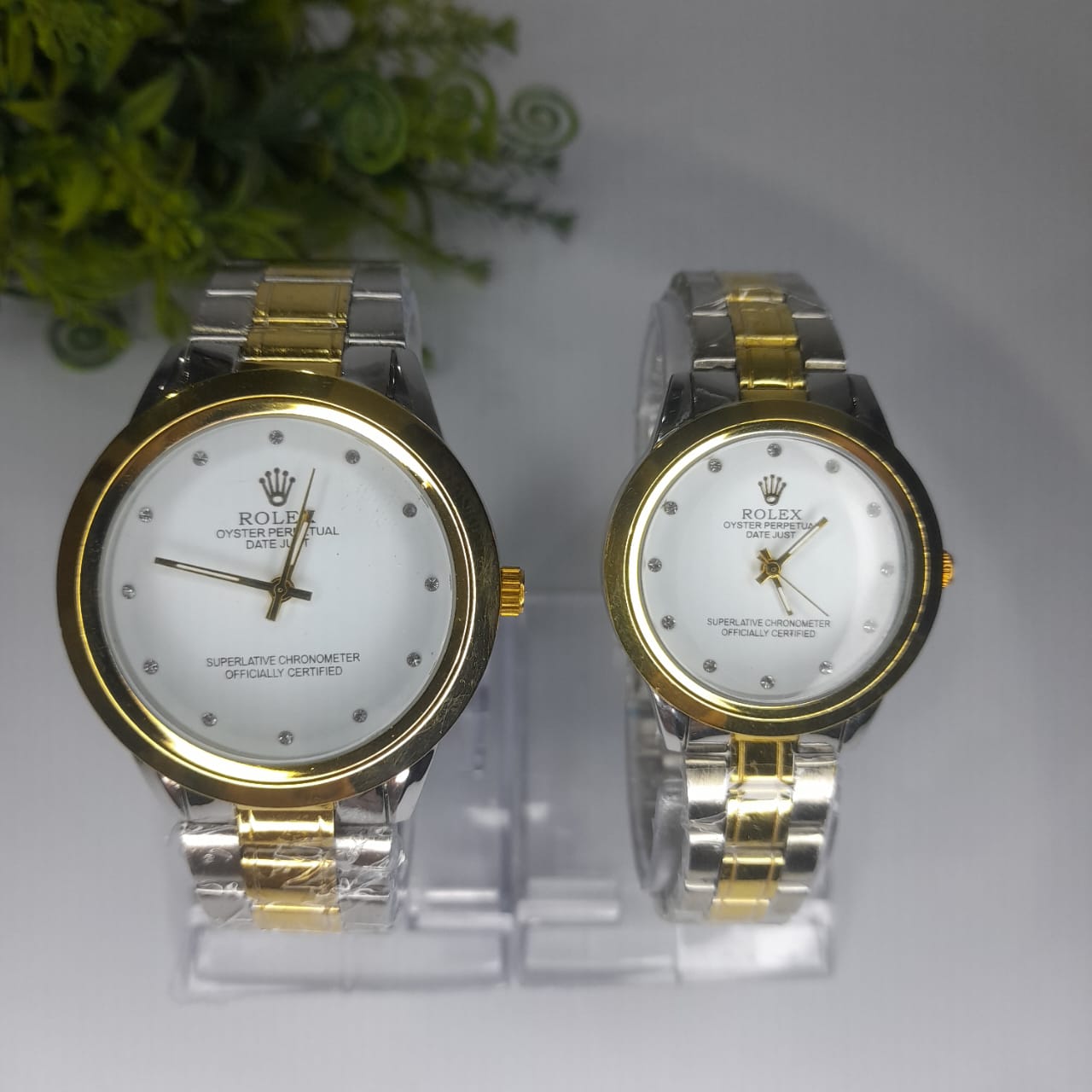 Two Tone Chain White Dial Rolex Couple Watch