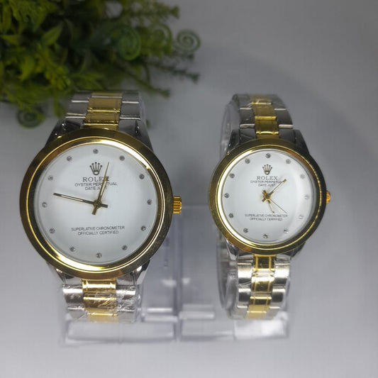 Two Tone Chain White Dial Rolex Couple Watch