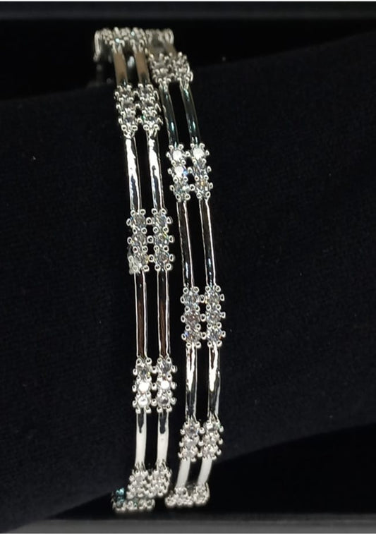 Elegant Zircon Stone Bangles Kara 2pc Set for Girls & Women